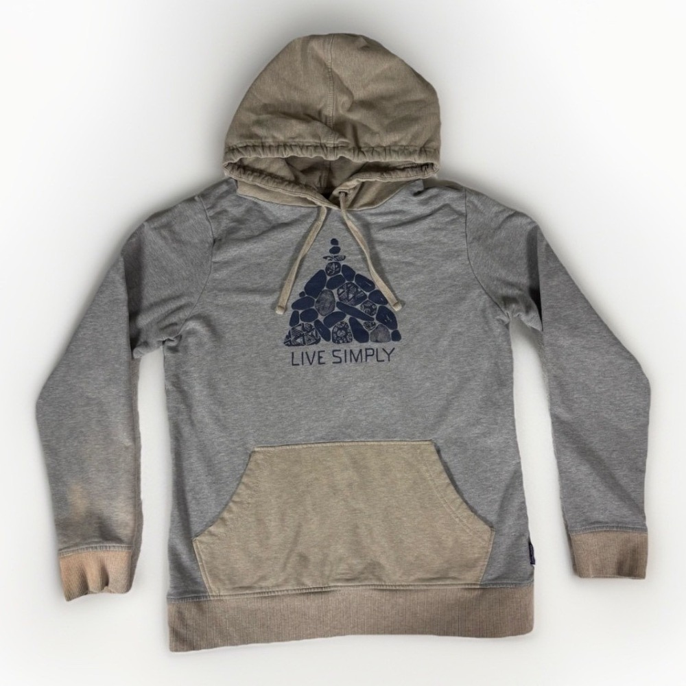 Patagonia Hoodie Womens Small Grey Tan Live Simply Graphic Pullover Gorpcore PNW